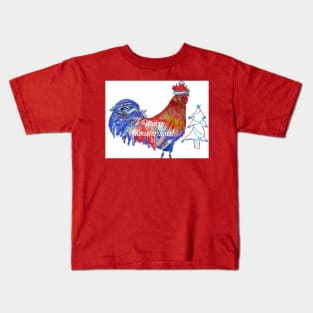 Merry Christmas Rooster Watercolor Painting Kids T-Shirt